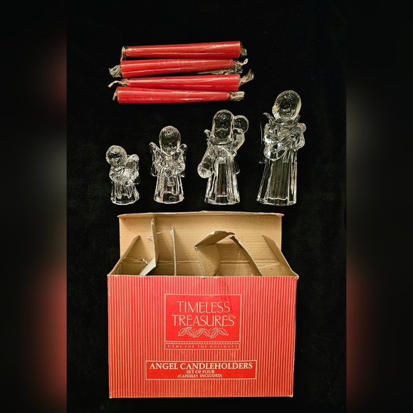 Red Taper Candles with Glass Angel Holders - Picture 4 of 7